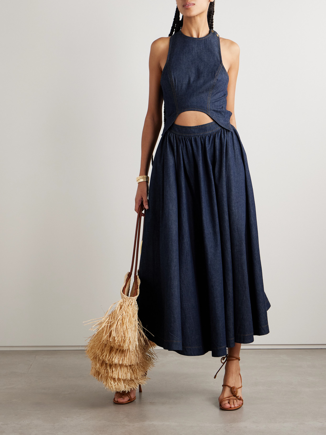 ZIMMERMANN ILLUMINATE CUTOUT DENIM MIDI DRESS