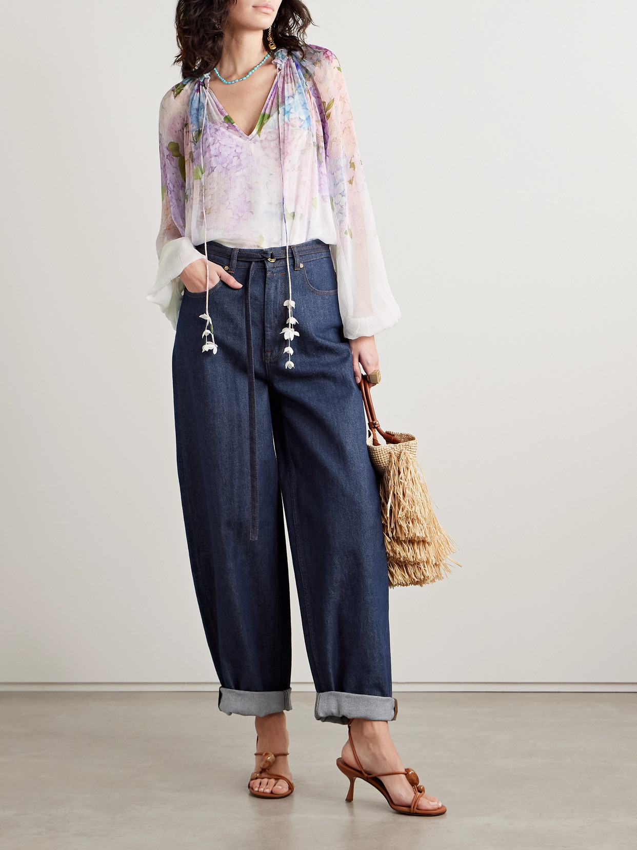 Illuminate Belted High-Rise Barrel-Leg Jeans