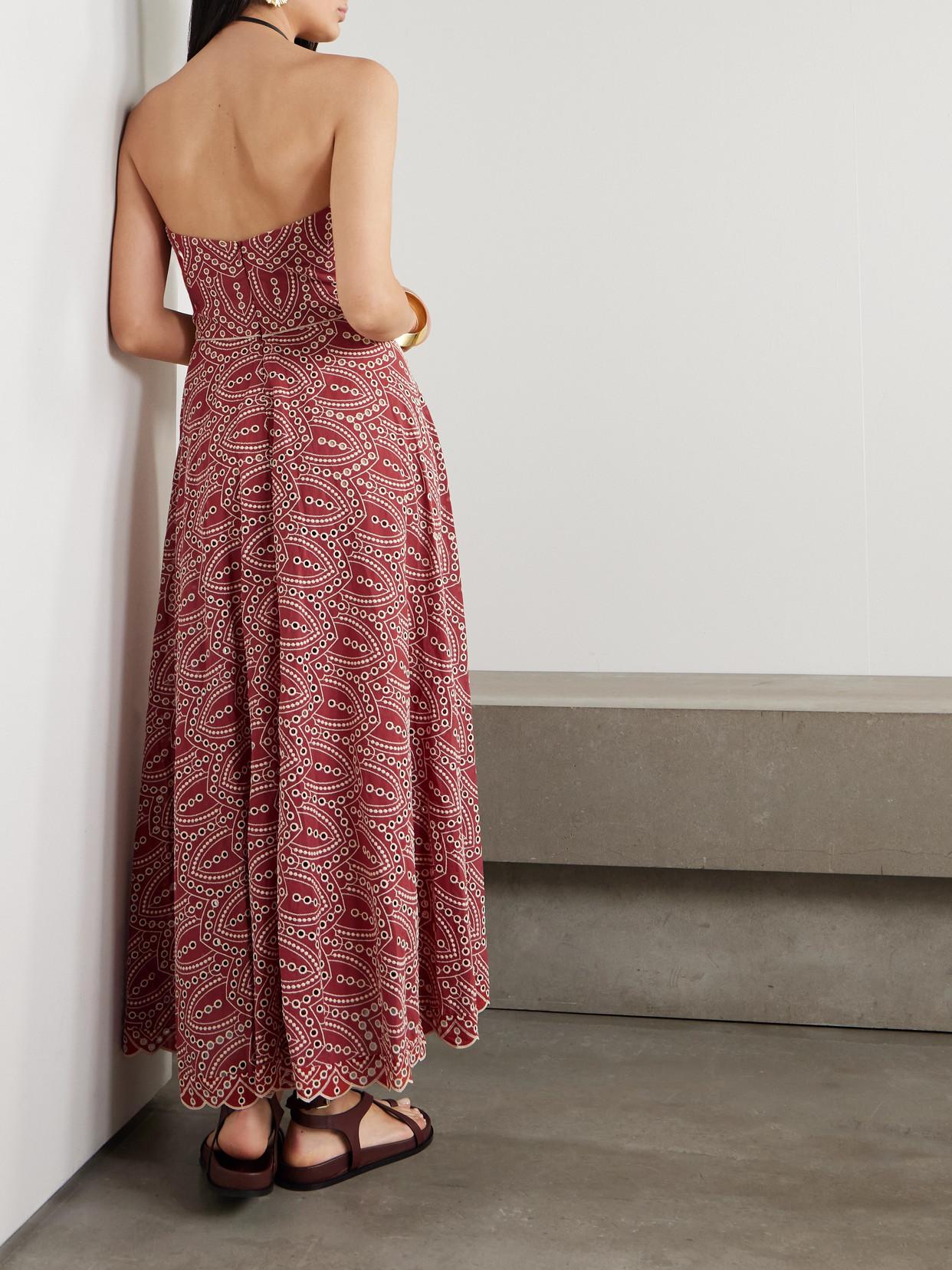 Johanna Ortiz Bengala Strapless Embellished Broderie Anglaise Maxi Dress