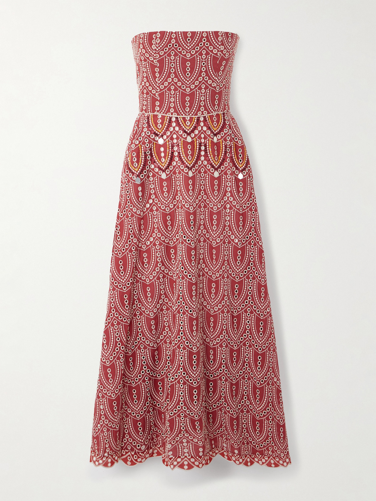 Johanna Ortiz Bengala Strapless Embellished Broderie Anglaise Maxi Dress