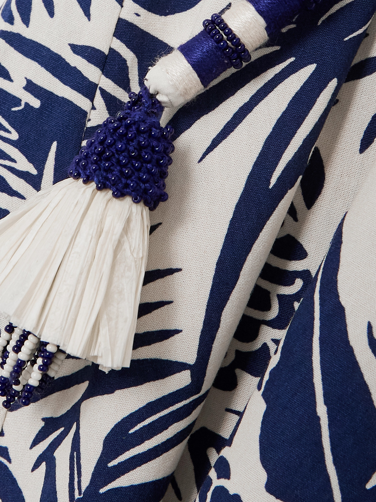 Shop Johanna Ortiz Harmony Fringed Embellished Printed Cotton-poplin Midi Dress