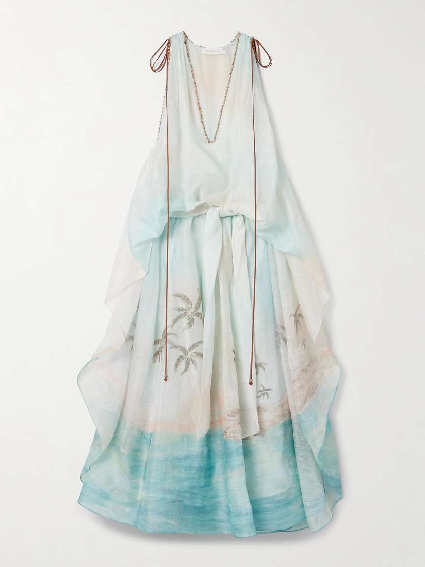 Zimmermann Illuminate Bead-embellished Printed Linen And Silk-blend Gown