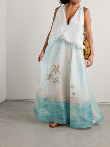 Zimmermann Illuminate bead-embellished printed linen and silk-blend gown
