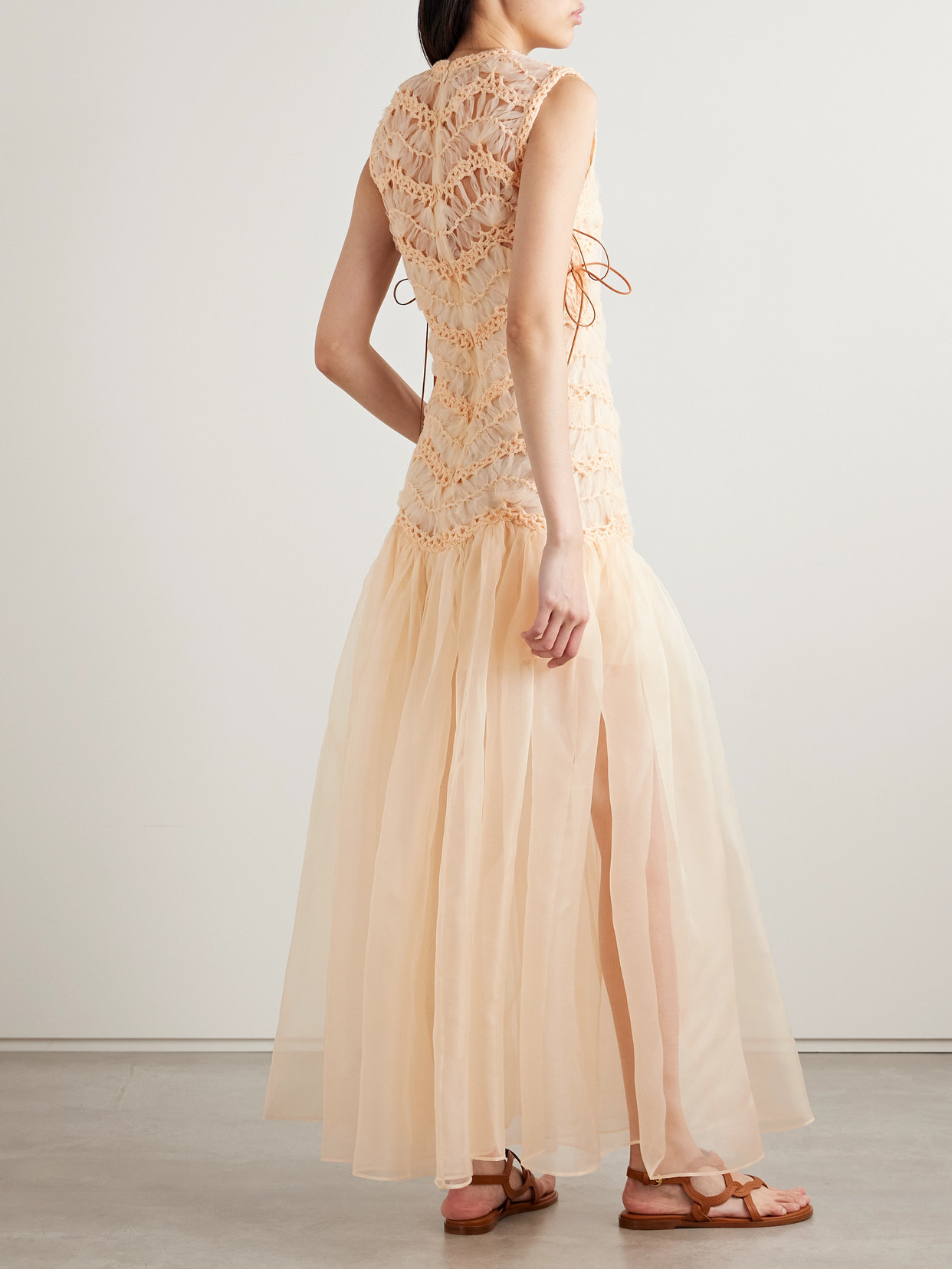 Shop Zimmermann Illuminate Macramé And Tulle-trimmed Gathered Silk-organza Gown In Orange