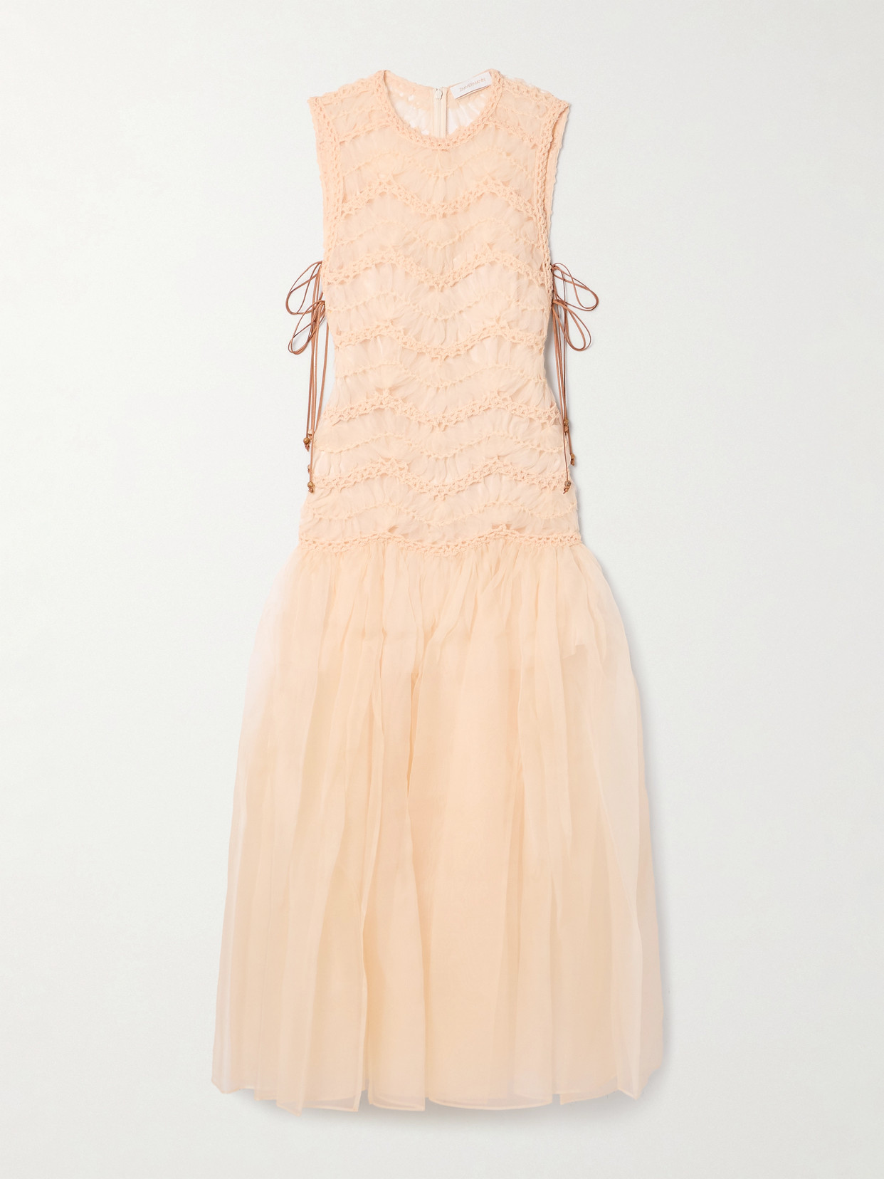 Zimmermann Illuminate Macramé And Tulle-trimmed Gathered Silk-organza Gown In Orange