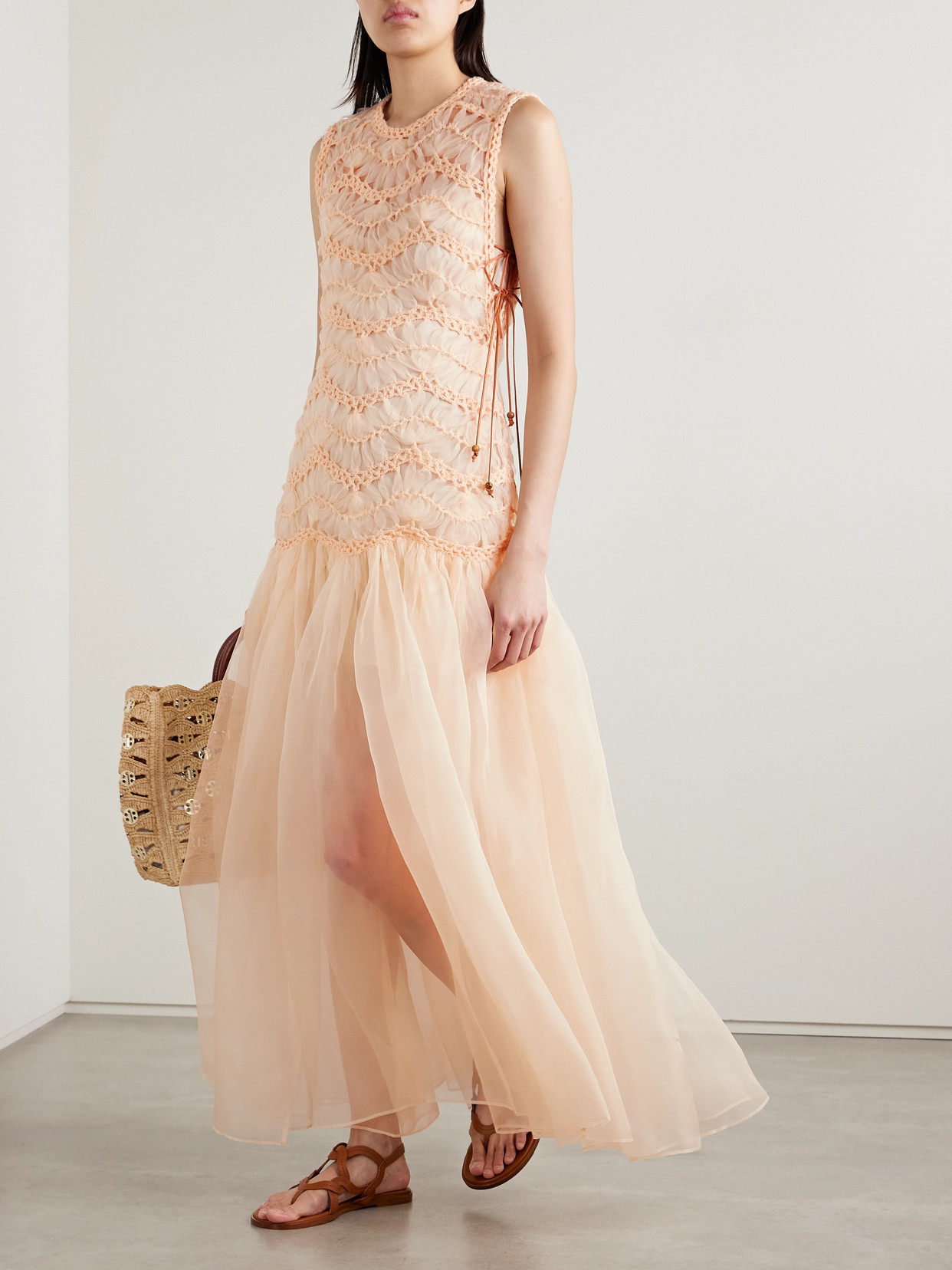Shop Zimmermann Illuminate Macramé And Tulle-trimmed Gathered Silk-organza Gown In Orange