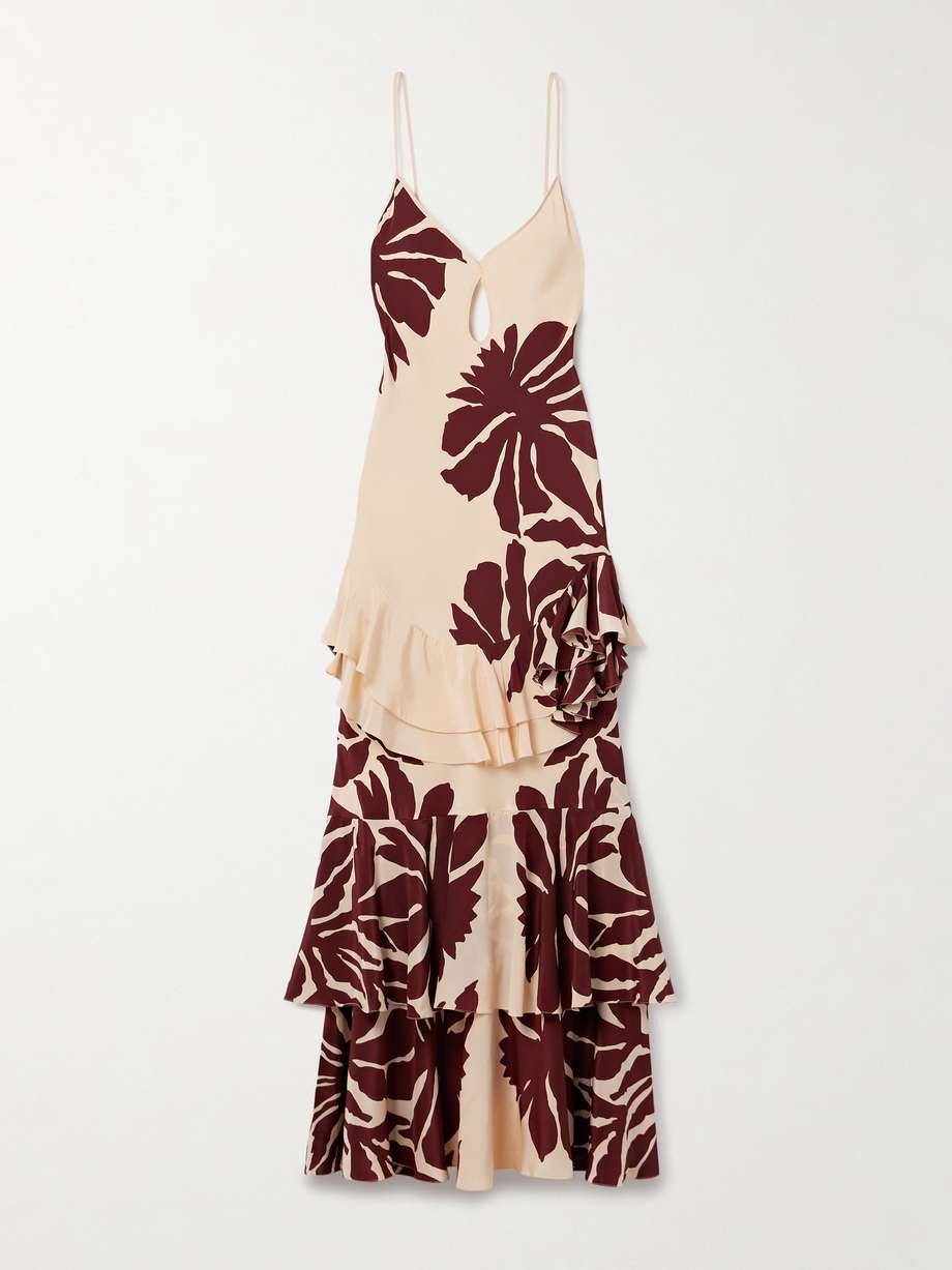 reinterpretation cutout ruffled printed silk crepe de chine maxi dress