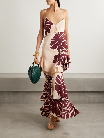 Johanna Ortiz Reinterpretation cutout ruffled printed silk crepe de chine maxi dress