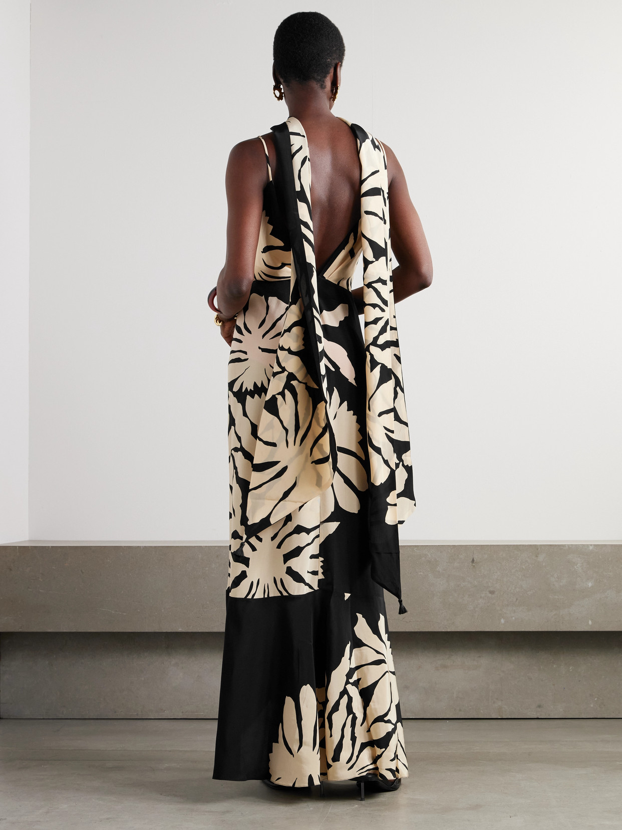 Johanna Ortiz Santa Cruz Wrap-effect Gathered Floral-print Silk Maxi Dress In Black