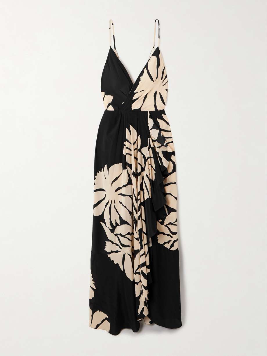 santa cruz wrap-effect gathered floral-print silk maxi dress