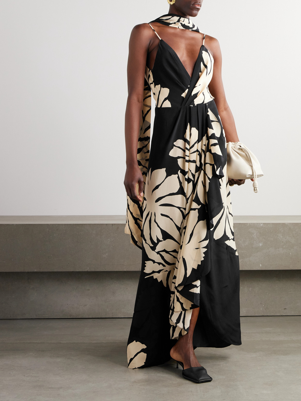Johanna Ortiz Santa Cruz Wrap-effect Gathered Floral-print Silk Maxi Dress In Black