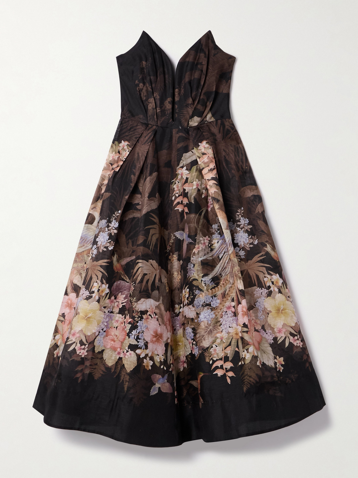 Zimmermann Illuminate Draped Midi Dress In Black Tropical In Black