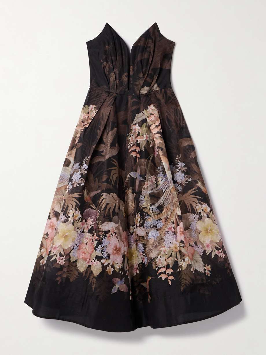 illuminate strapless floral-print linen and silk-blend midi dress