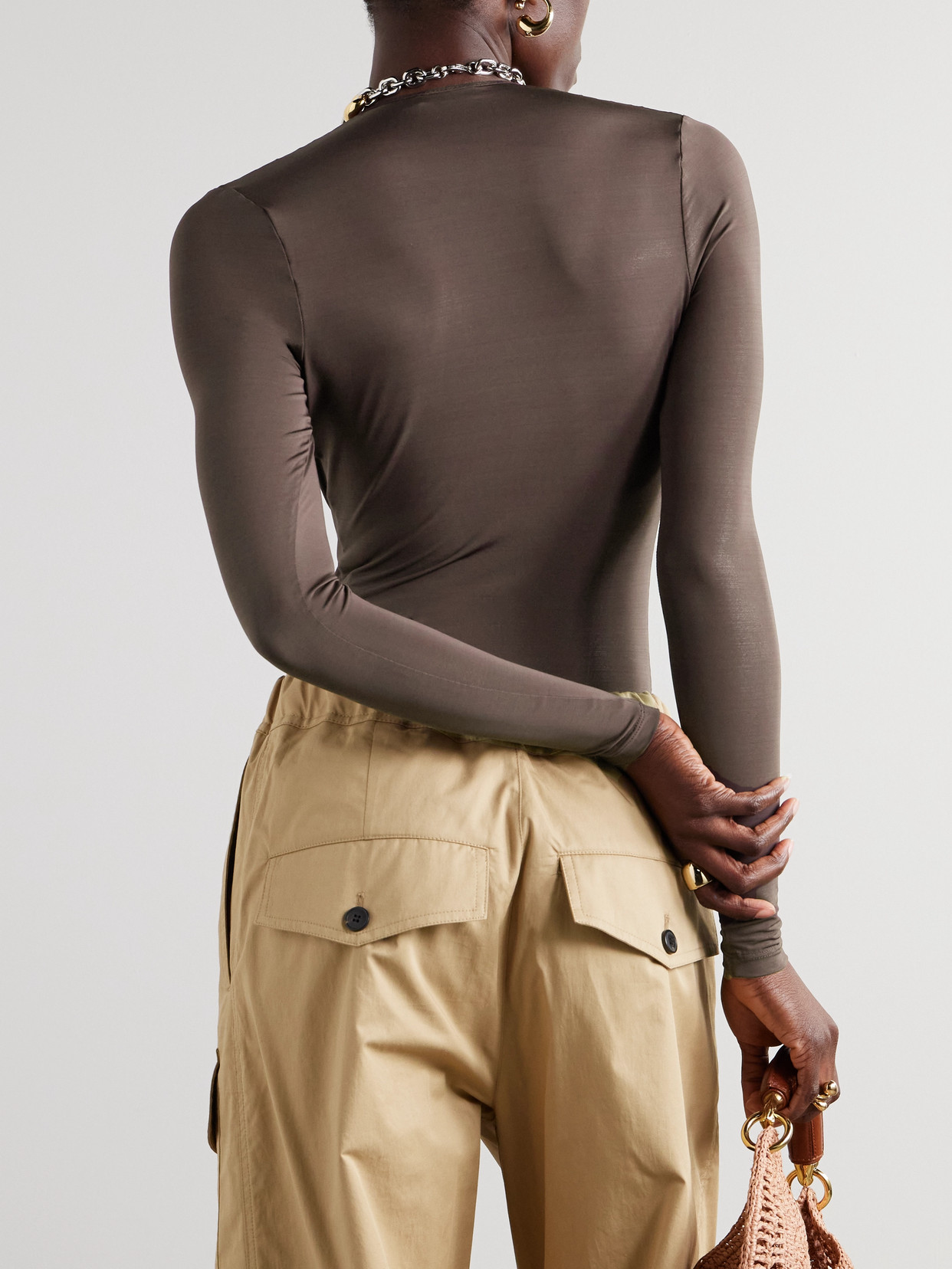 Zimmermann Dawning Stretch-mesh Bodysuit In Brown