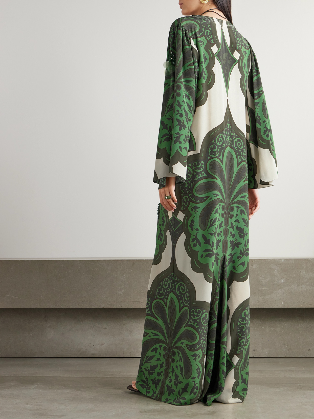 Johanna Ortiz Landscapes Embellished Printed Silk Crepe De Chine Maxi Dress