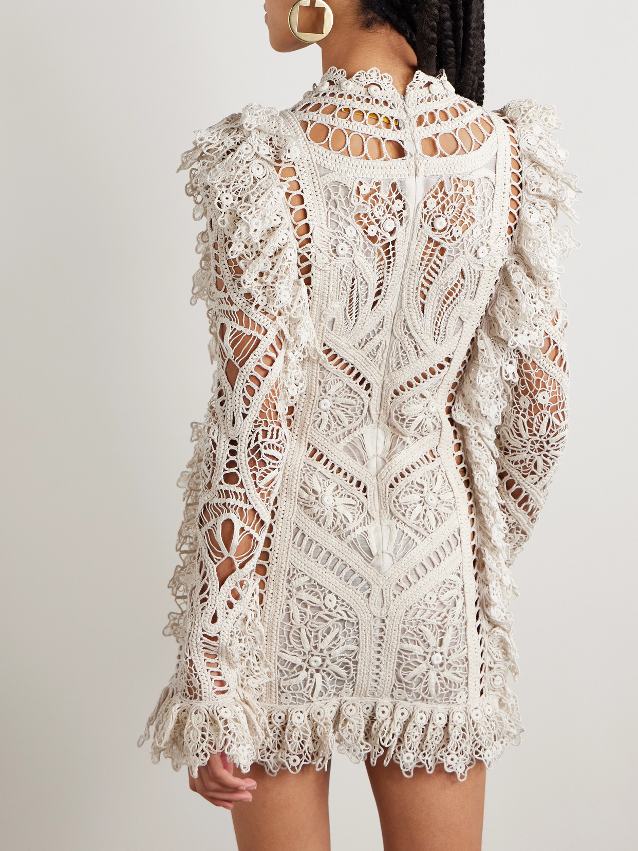 Shop Zimmermann Illuminate Cornelli Ruffled Linen And Silk-blend Guipure Lace Mini Dress