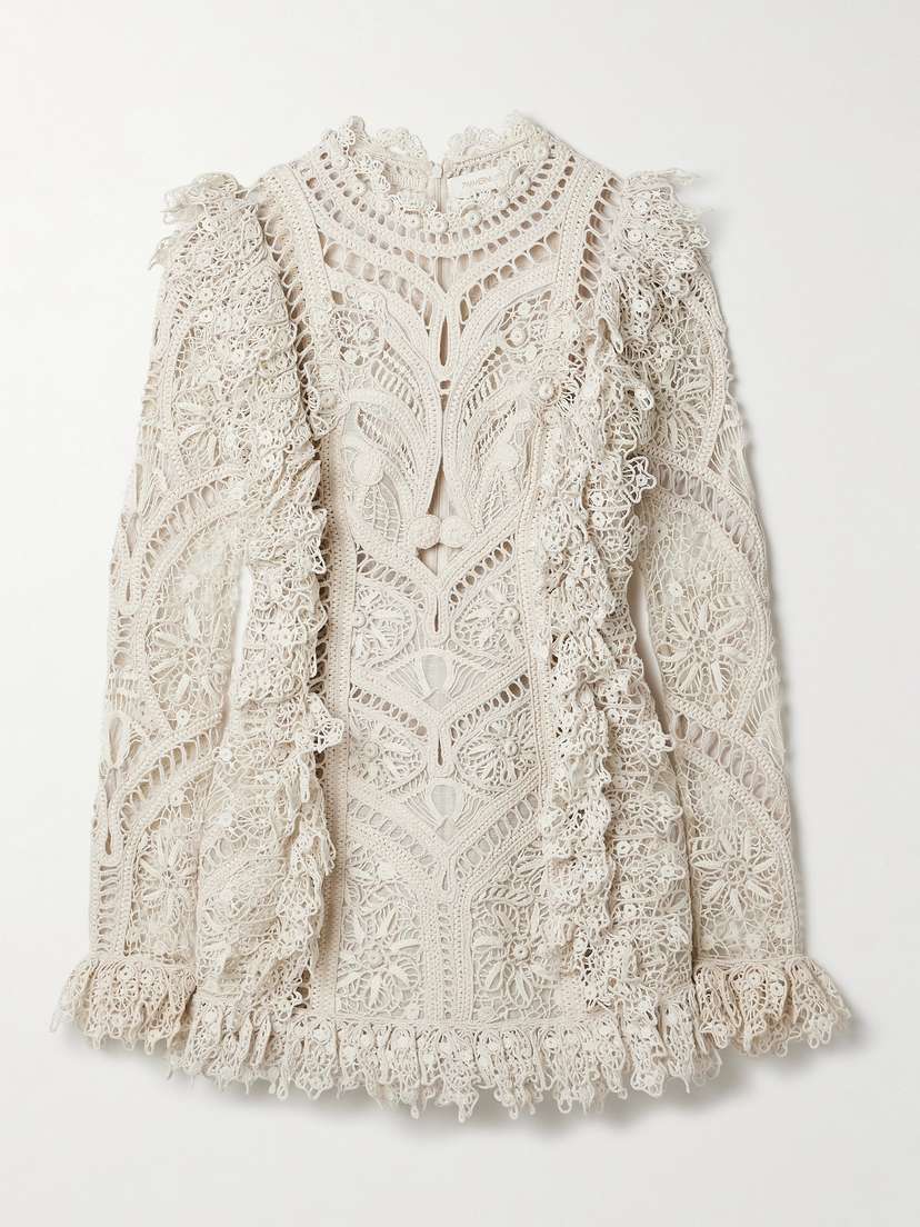 Zimmermann Illuminate Cornelli Ruffled Linen And Silk-blend Guipure Lace Mini Dress