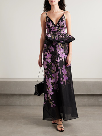Zimmermann Dawning bead-embellished floral-print linen and silk-blend peplum maxi dress