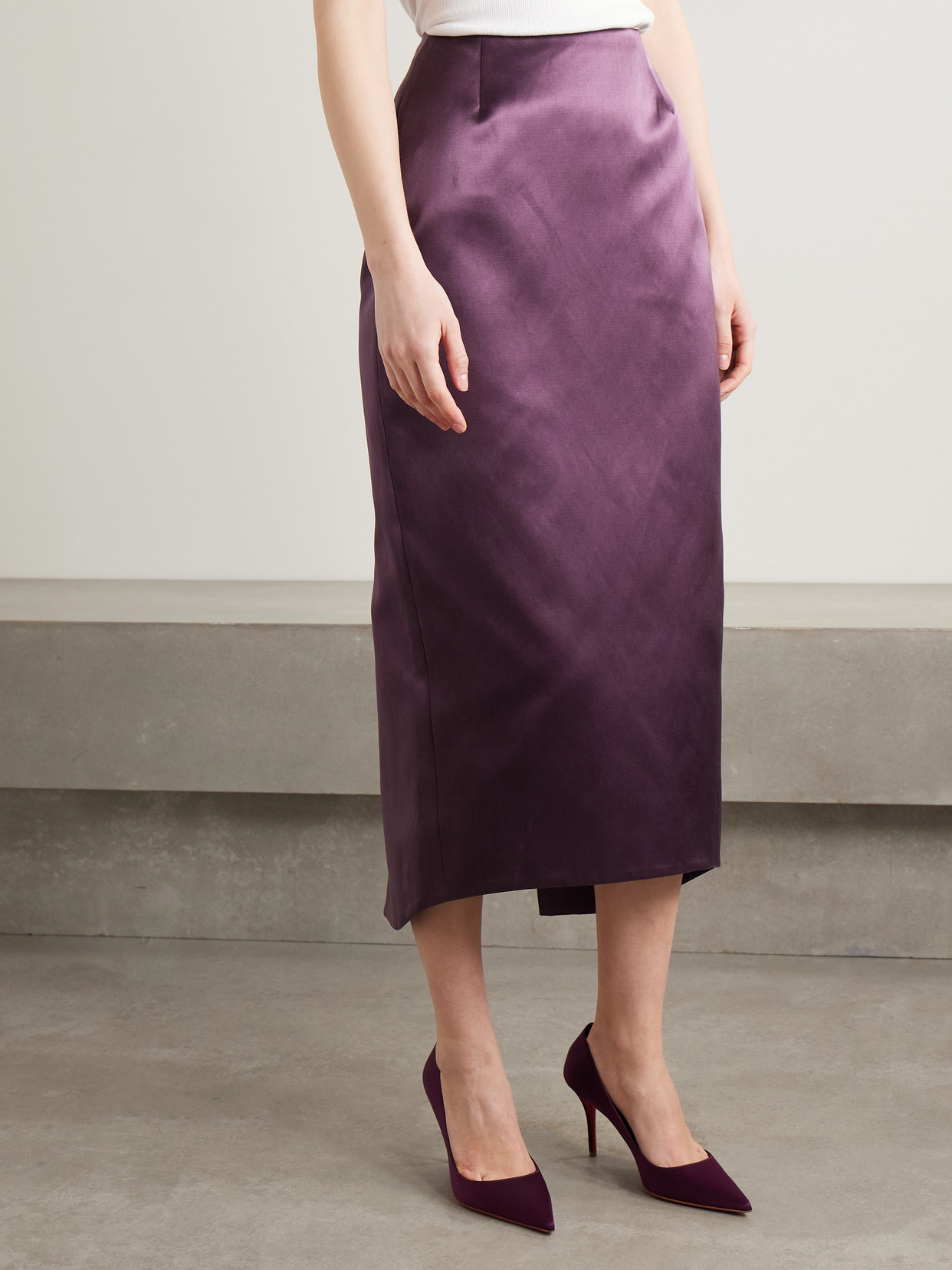 Wiederhoeft Wasp Cotton And Silk-blend Duchesse-satin Midi Skirt In Purple