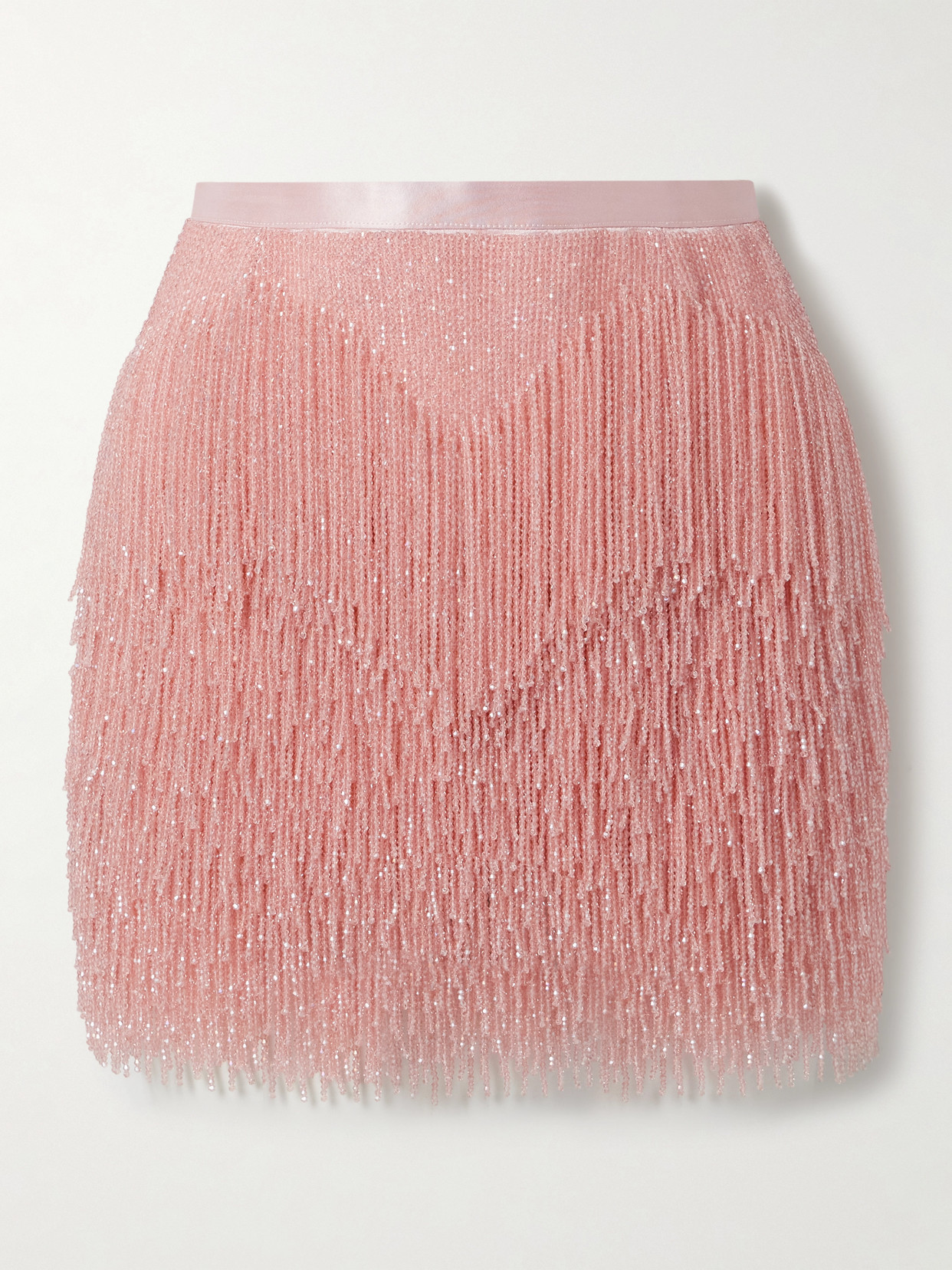 Wiederhoeft Fringed Beaded Silk-satin Mini Skirt In Pink