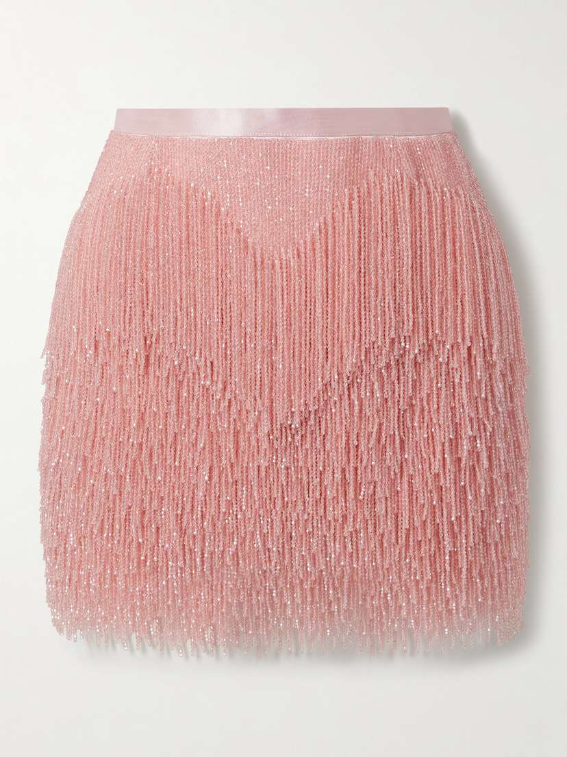 Wiederhoeft Fringed Beaded Silk-satin Mini Skirt
