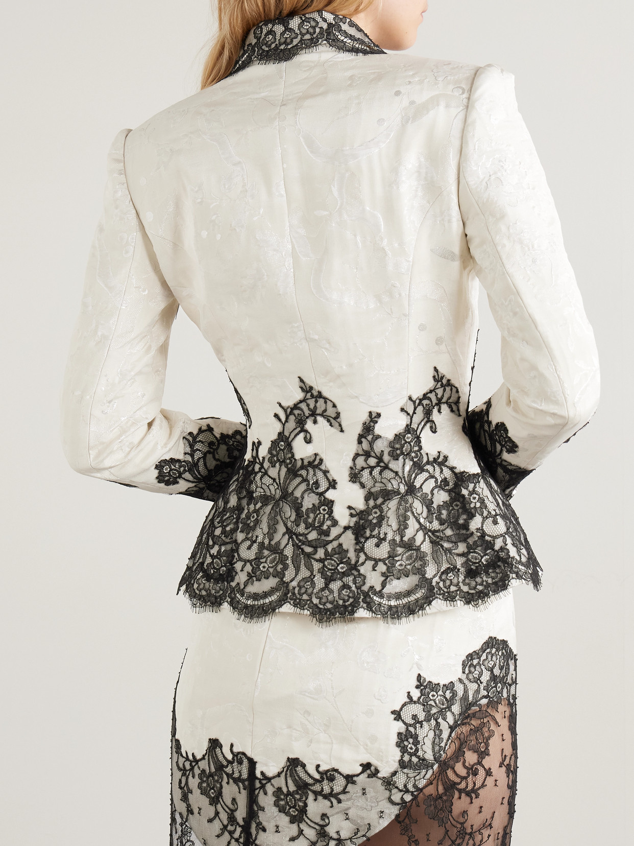 Wiederhoeft Cotton-blend Chantilly Lace-trimmed Metallic Jacquard Jacket In Ivory