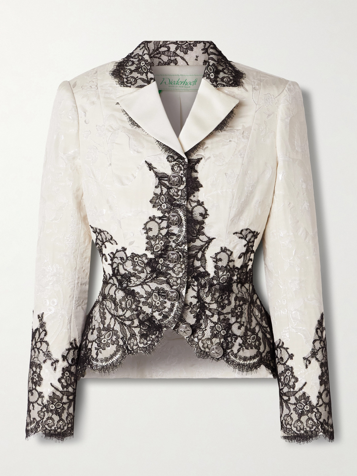 Wiederhoeft Cotton-blend Chantilly Lace-trimmed Metallic Jacquard Jacket In Ivory