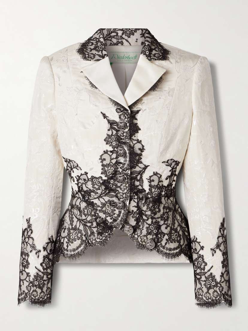 Wiederhoeft Cotton-blend Chantilly Lace-trimmed Metallic Jacquard Jacket