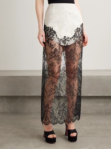 WIEDERHOEFT Cotton-blend Chantilly lace and metallic jacquard maxi skirt