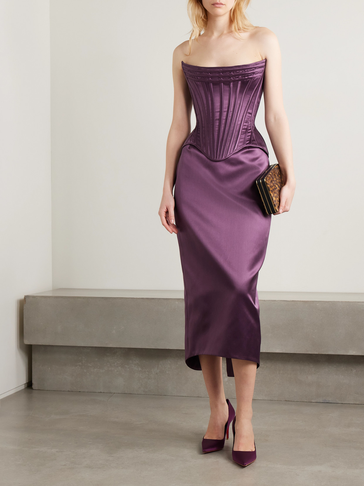Wiederhoeft Wasp Strapless Cotton And Silk-blend Satin Bustier Top In Purple