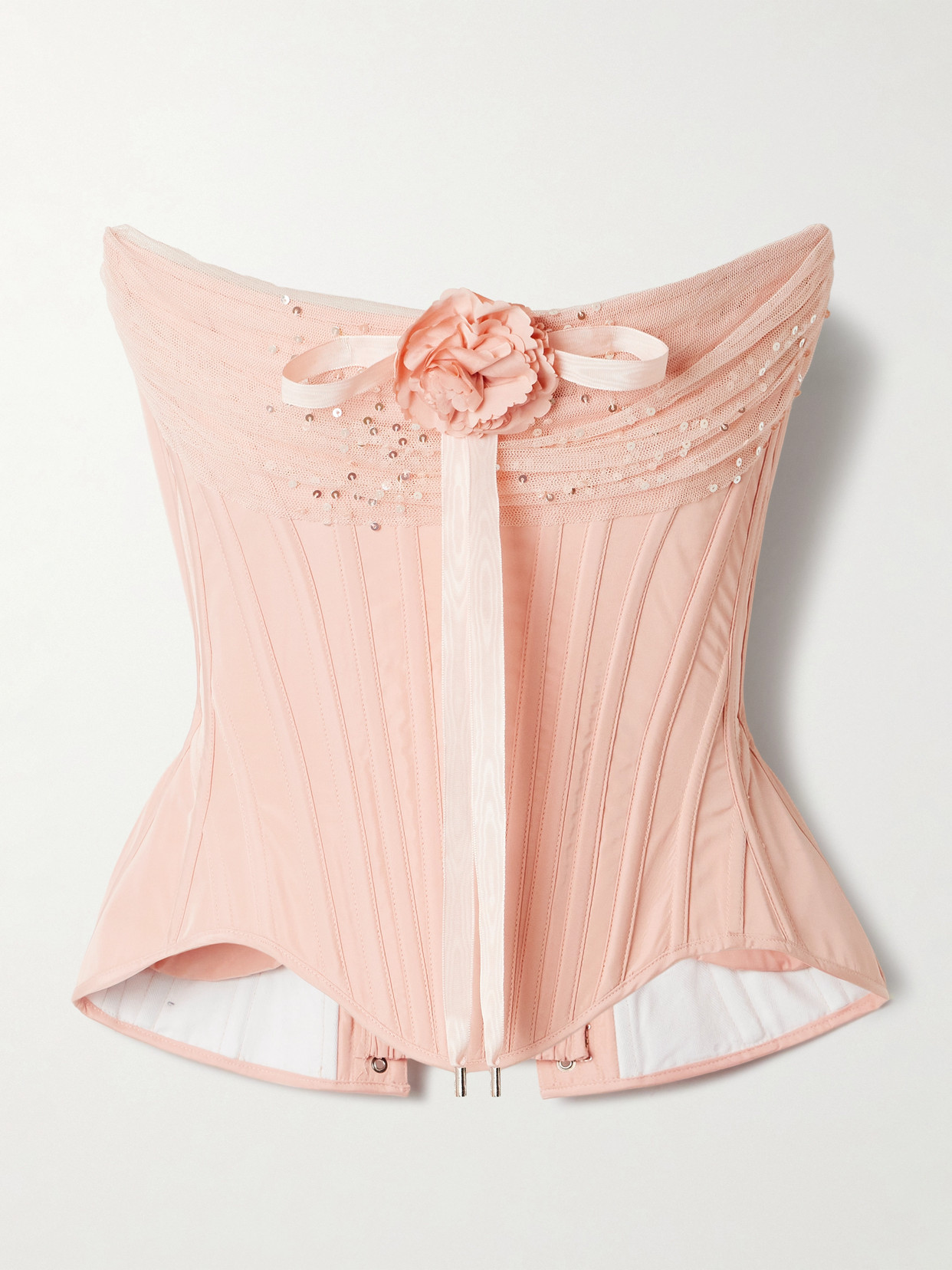 Wiederhoeft Wasp Strapless Sequin-embellished Tulle-trimmed Taffeta Bustier Top In Pink