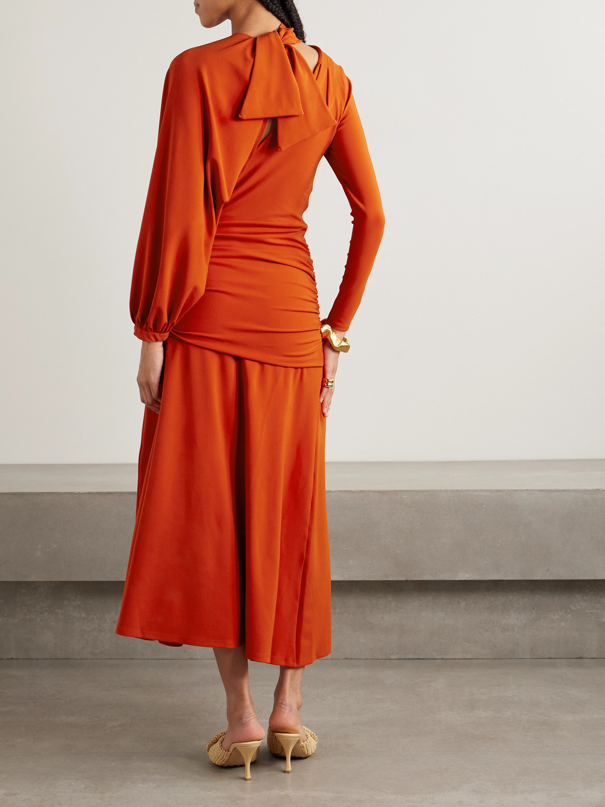 Shop Johanna Ortiz Inspiring Hearts Convertible One-sleeve Gathered Stretch-jersey Maxi Dress In Red