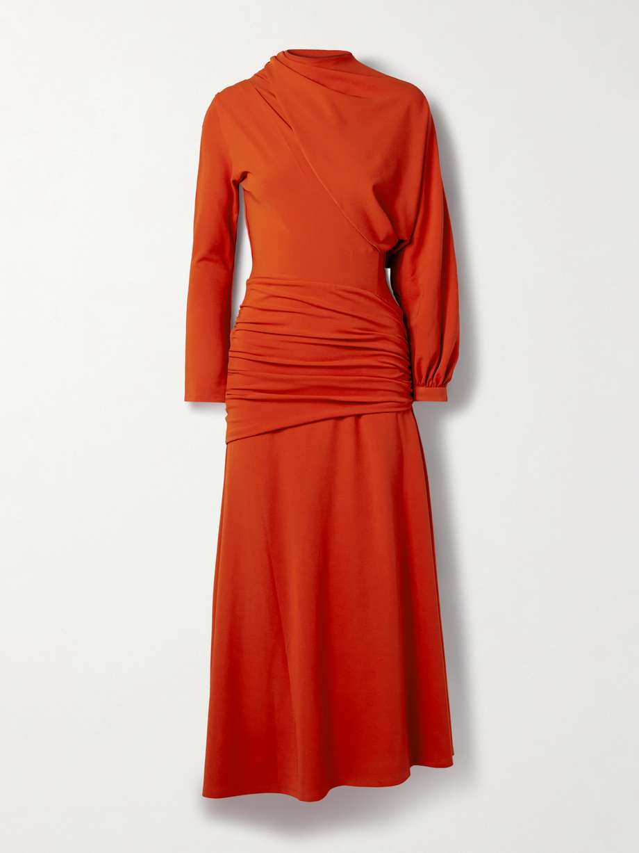 inspiring hearts convertible one-sleeve gathered stretch-jersey maxi dress
