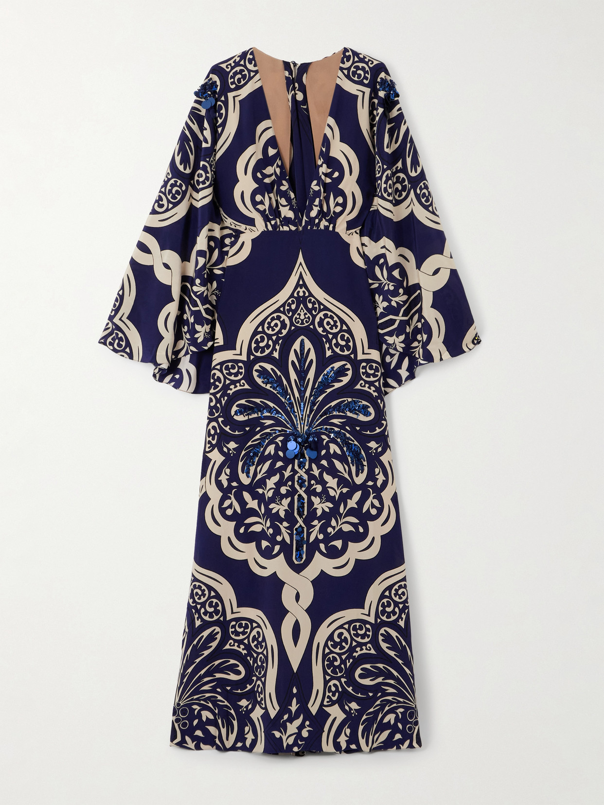 Johanna Ortiz Cape-effect Embellished Printed Silk-crepe Maxi Dress