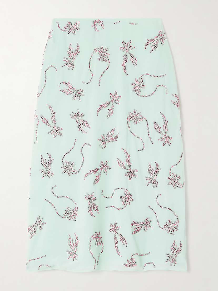 16Arlington Dafne Crystal-embellished Studded Chiffon Midi Skirt