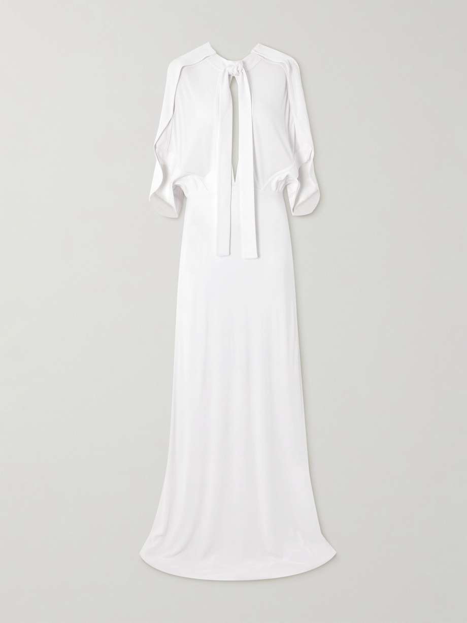 elian tie-neck draped stretch-jersey maxi dress