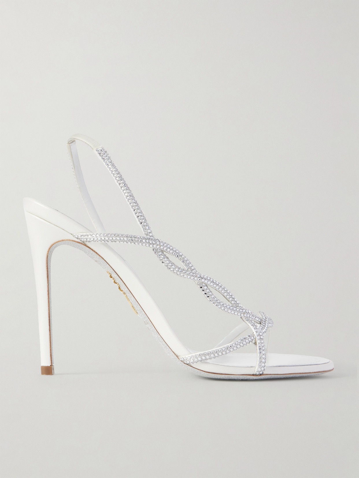 René Caovilla Crystal-embellished Satin Slingback Sandals In White