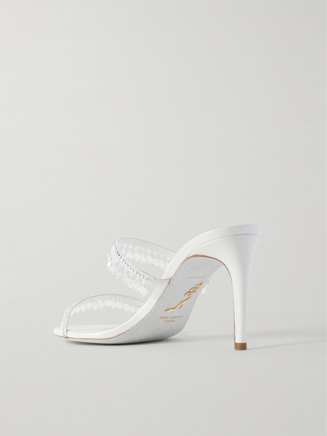 René Caovilla Chandelier 80 Crystal-embellished Mules In White