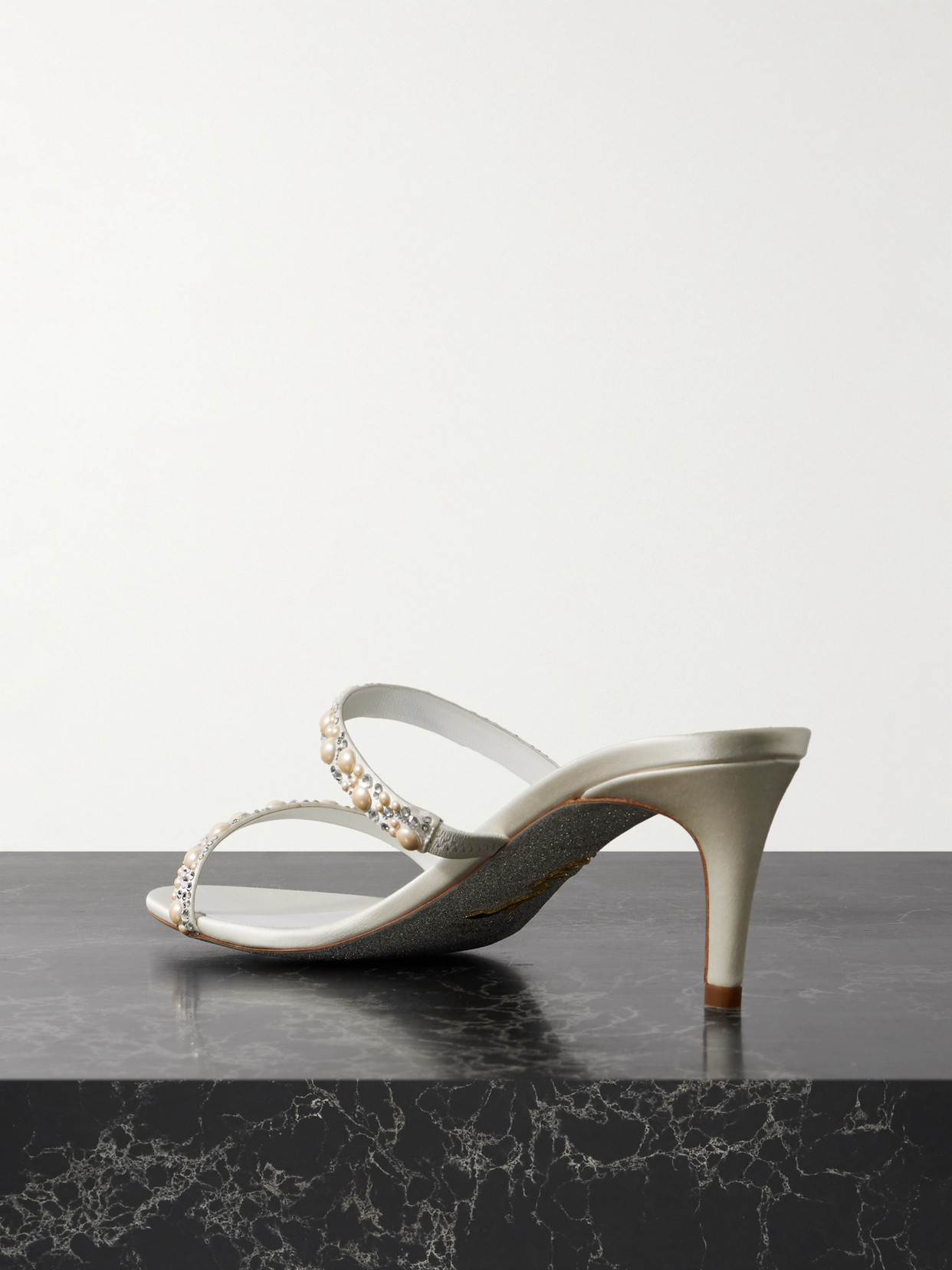 René Caovilla Embellished Satin Mules In White