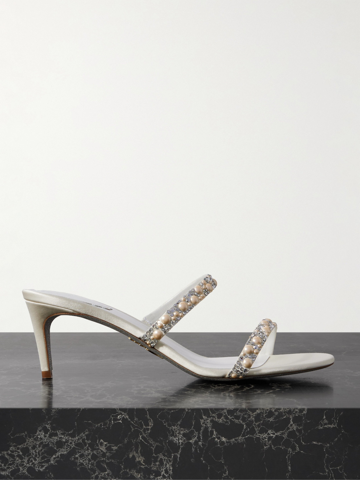 René Caovilla Embellished Satin Mules In White