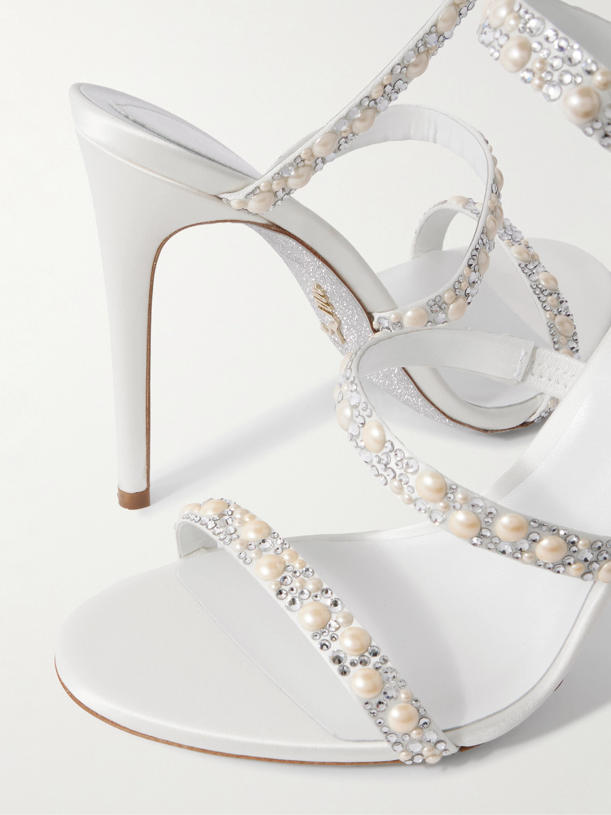 René Caovilla Chandelier Embellished Satin Sandals In White