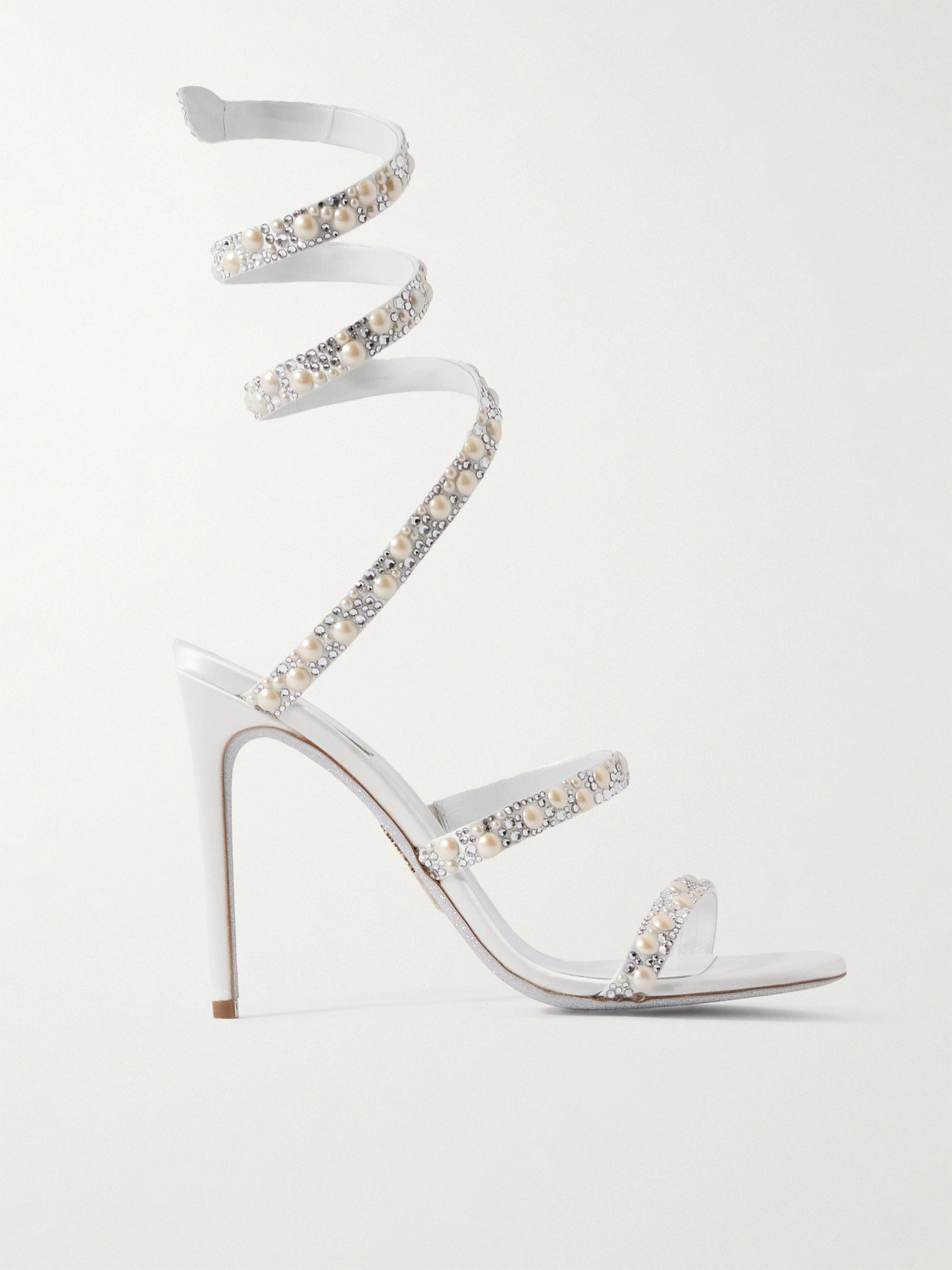 René Caovilla Chandelier Embellished Satin Sandals In White