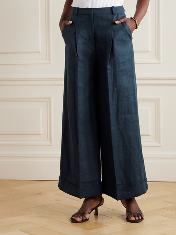 Faithfull Clove pleated wide-leg linen pants
