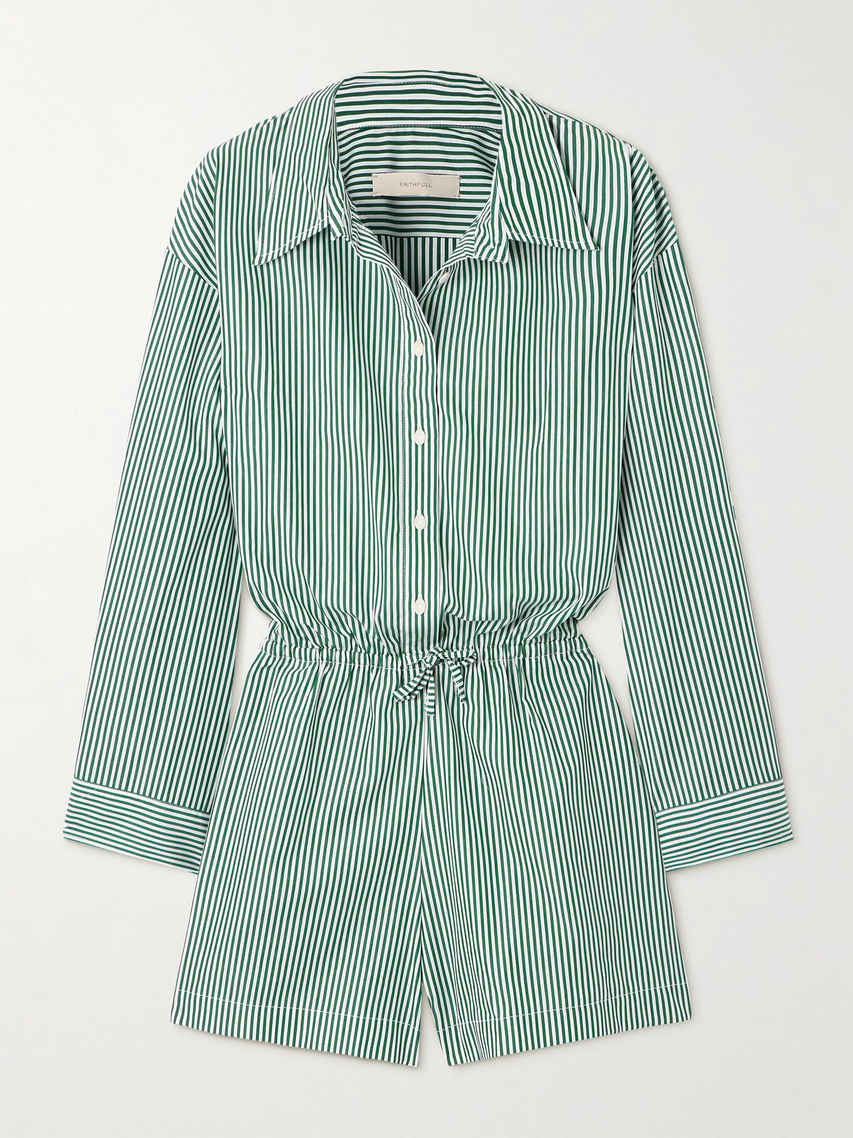 Faithfull Freja Striped Cotton-blend Poplin Playsuit In Green