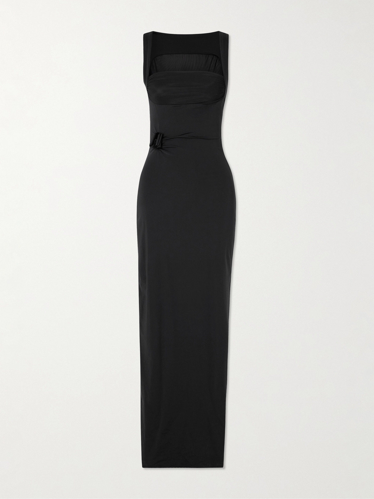 Maygel Coronel Hibisco Appliquéd Stretch-jersey Maxi Dress In Black