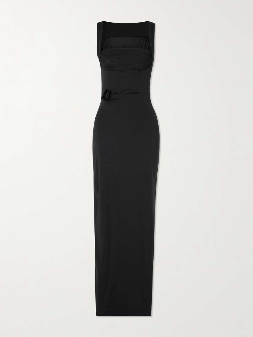 Maygel Coronel Hibisco Appliquéd Stretch-jersey Maxi Dress