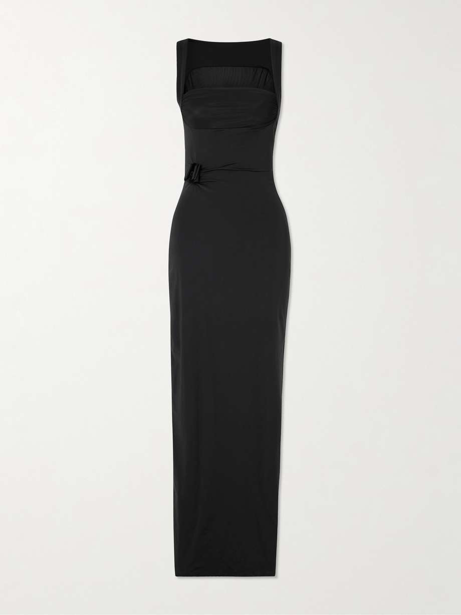hibisco appliquéd stretch-jersey maxi dress