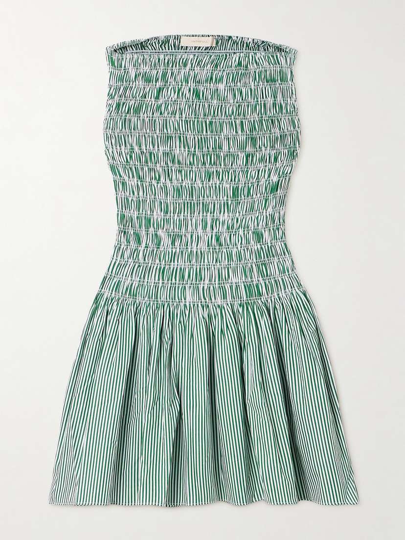 Faithfull Noa Shirred Striped Cotton-blend Poplin Mini Dress