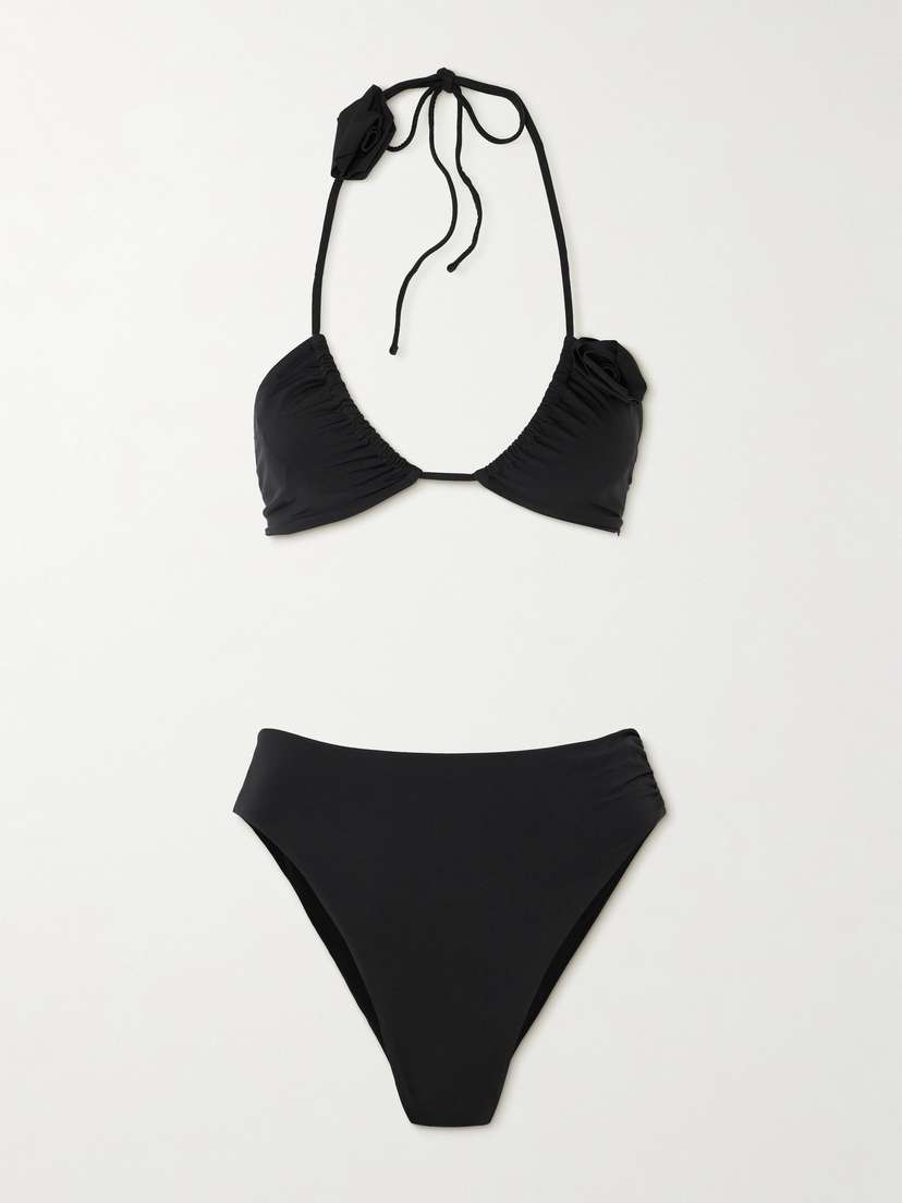 Maygel Coronel Quero Floral-appliquéd Ruched Bikini