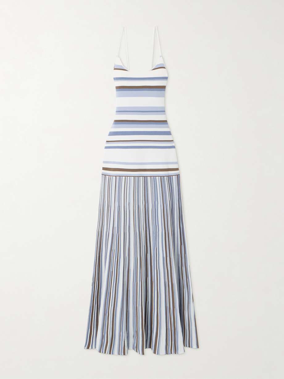 citara striped ribbed cotton-blend maxi dress